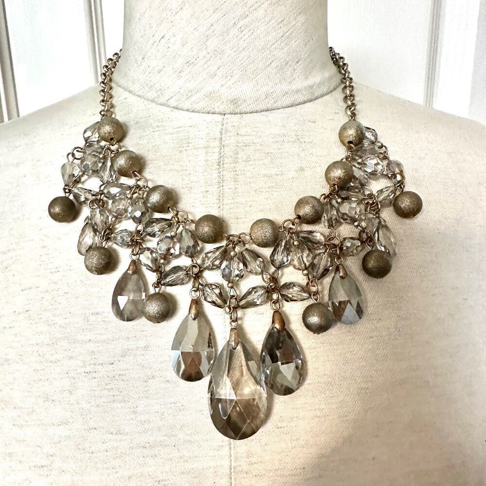 Gold tone rhinestone statement necklace